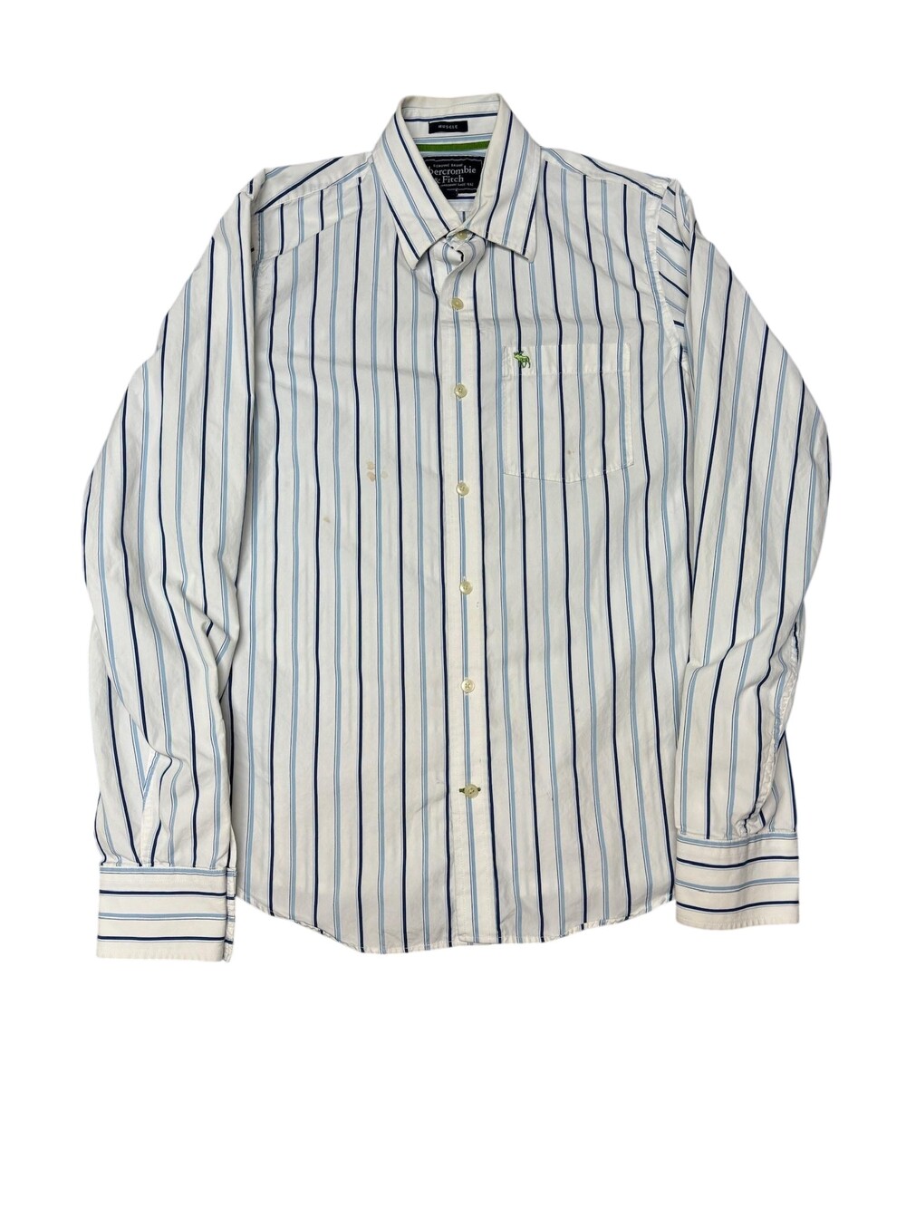 Abercrombie & Fitch Shirt Mens Large White Blue Stripe Muscle Fit Button Front